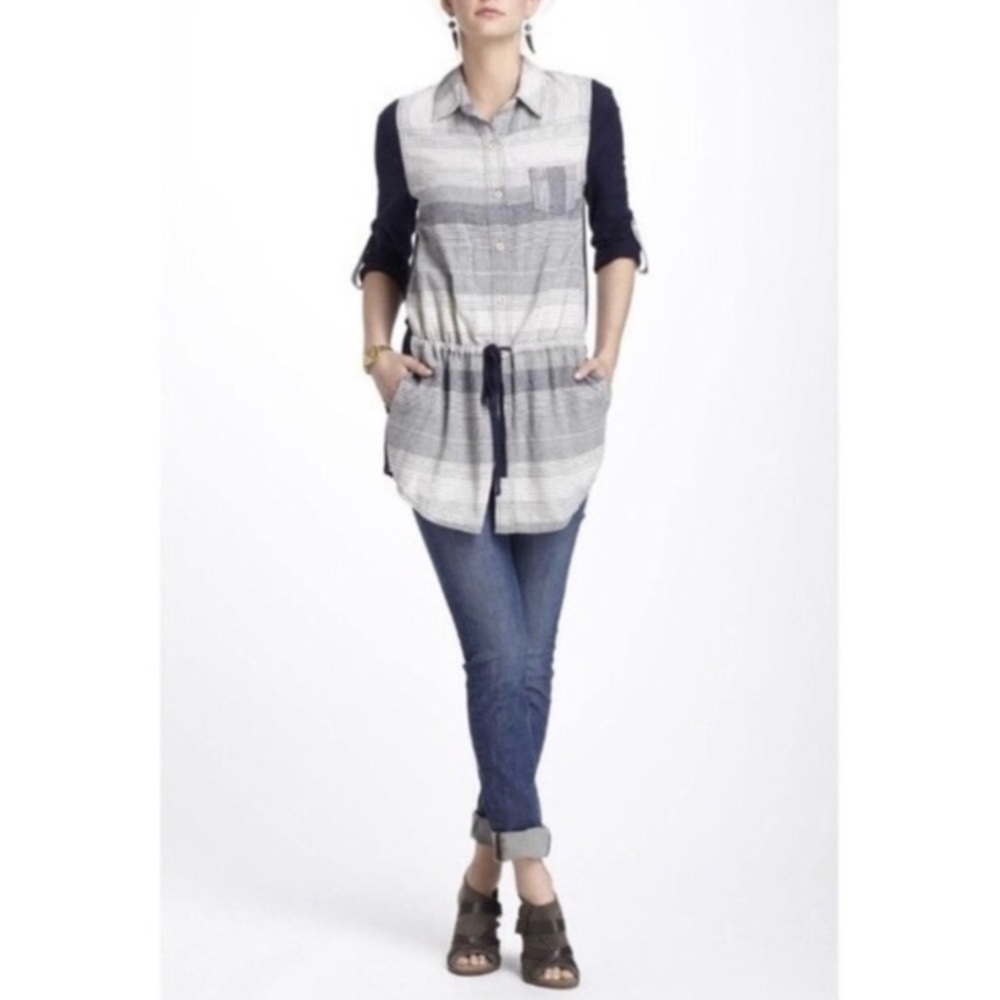 Anthropologie Postmark Rowena Striped Tunic Top Rayon Linen Modal Blend
